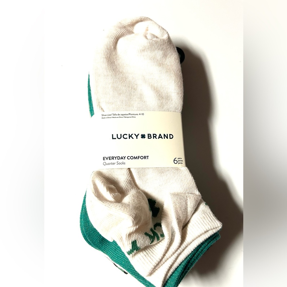 Lucky Brand Woman’s 6 Pairs of Quarter Socks Black Grey Green Shoe Size 4-10 NWT